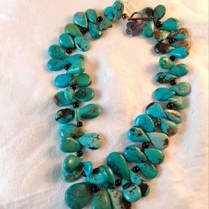 Turquoise pear and Onyx with flower toggle